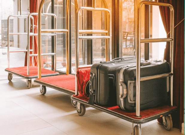 Hotel carts waiting for customers with bags
