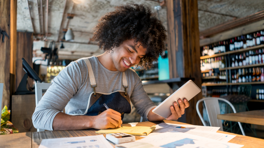 Industry expert employee happily doing restaurant duties