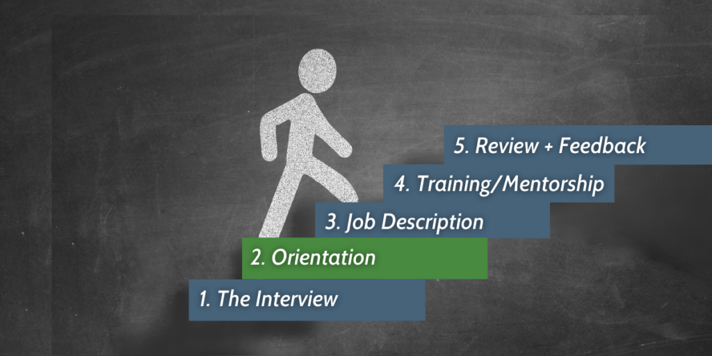 Graphic showing step 2 of the 5 steps to a great new employee