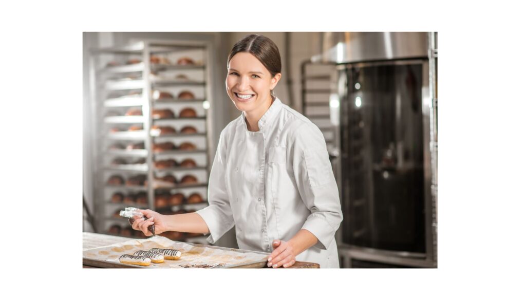 Women working in the hospitality industry. Woman working as a Pastry Chef.
